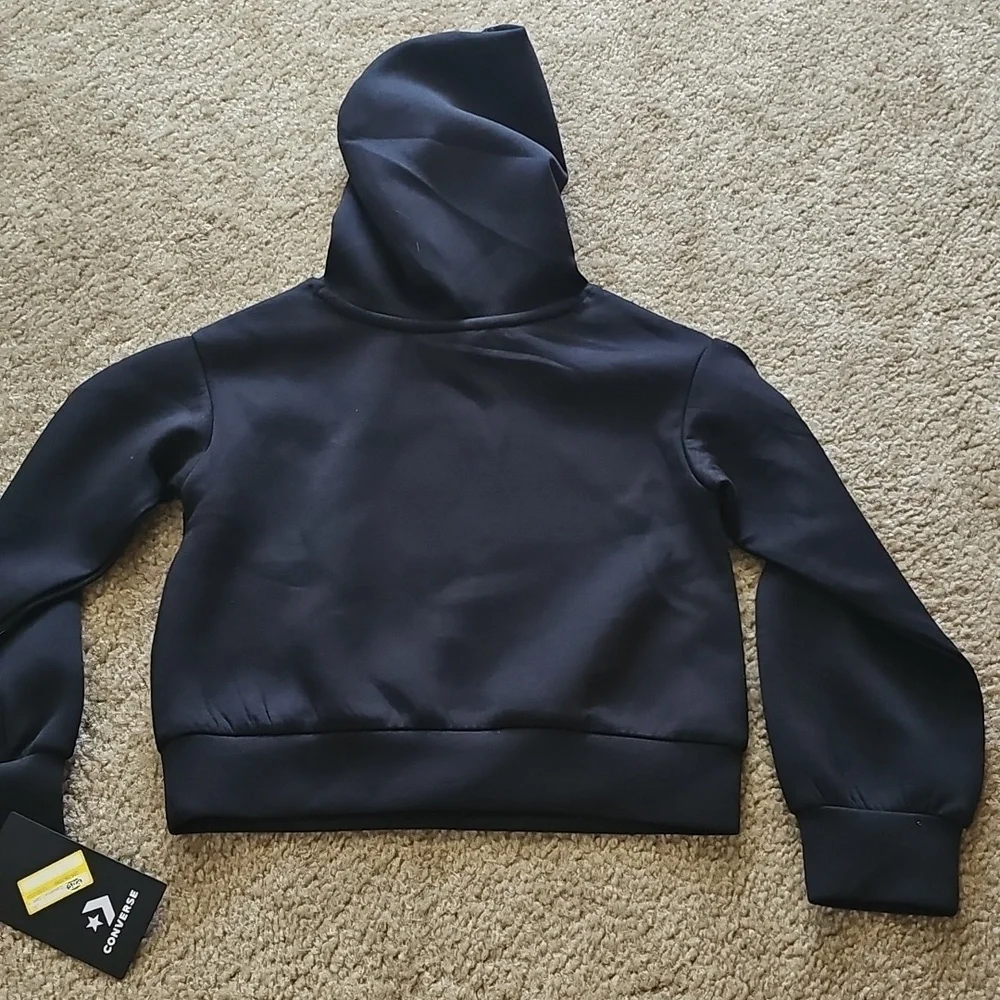 Converse Toddler Girls Knit Hoodie Pullover Sweatshirt Black Size 4